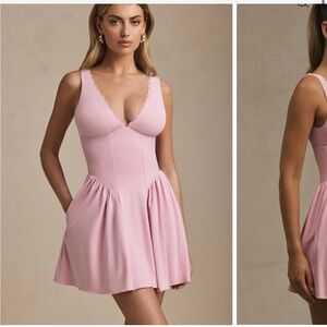 Oh Polly Ariella Scallop-Trim A-Line Mini Dress in Soft Pink